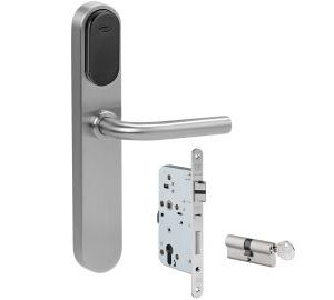 Fechadura eletrónica c/ placa+cilindro+fechadura+puxador inox